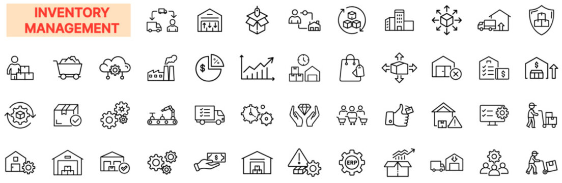Inventory Management Icon Set – Warehouse, Logistics, Stock Control, Supply Chain, Shipping, ERP, Distribution, Procurement - Powered by Adobe