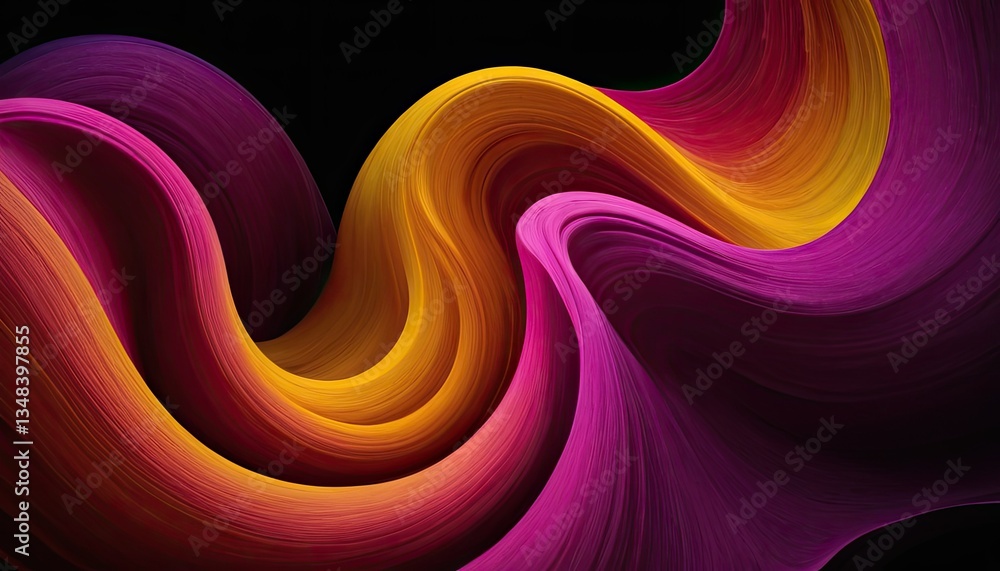 Poster wave lines trails flowing dynamic in diverse colors isolated on black background abstract futuristic