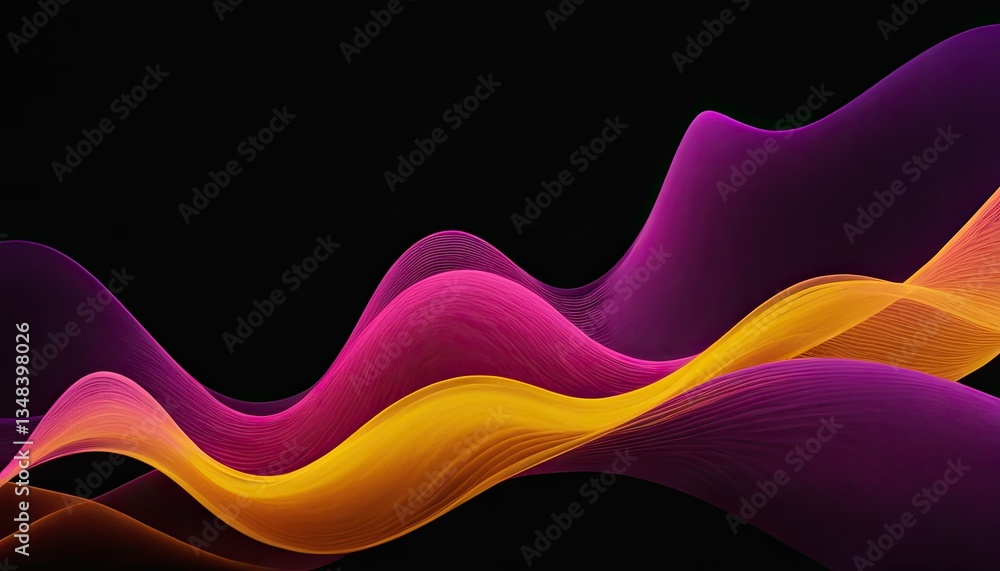 Poster wave lines trails flowing dynamic in diverse colors isolated on black background abstract futuristic