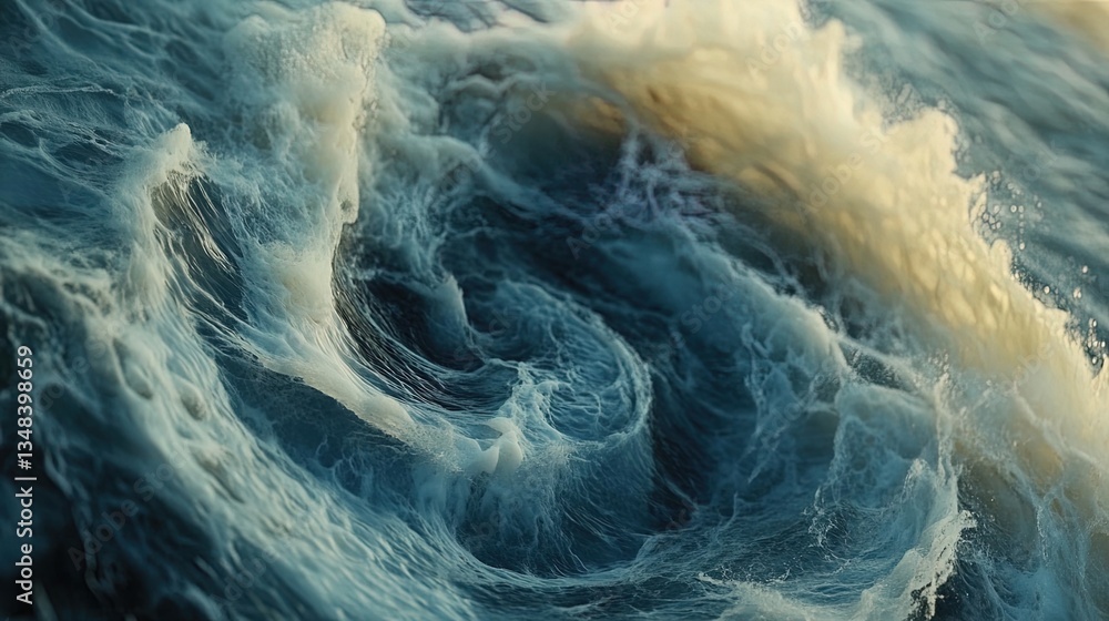 Poster close-up of swirling wave patterns on a windy day, dynamic ocean surface