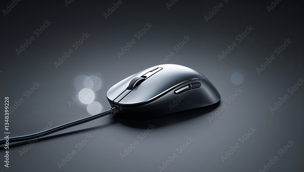 Aufkleber computer mouse on dark surface with soft lighting highlighting its design and features