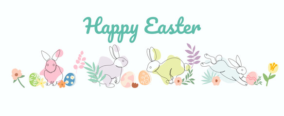 Happy Easter vector card. Hand-drawn design of Spring greeting card. Vertical card with egg, spring flowers, leaves