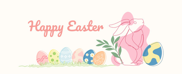 Happy Easter vector card. Hand-drawn design of Spring greeting card. Vertical card with egg, spring flowers, leaves