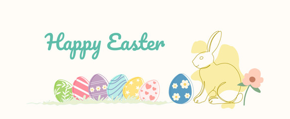 Happy Easter vector card. Hand-drawn design of Spring greeting card. Vertical card with egg, spring flowers, leaves