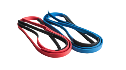 Red and blue fitness resistance bands isolated on transparent background