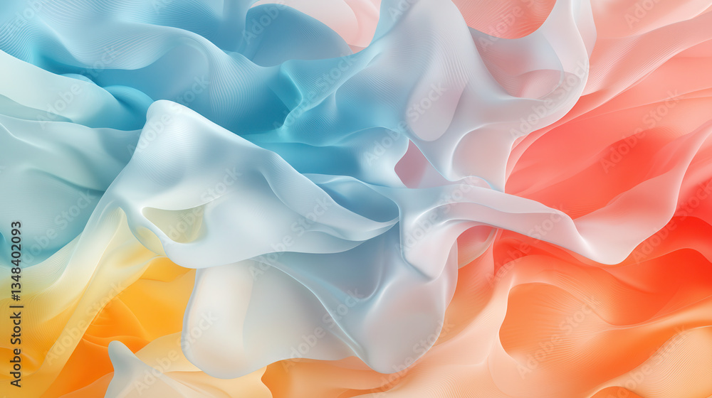 Poster soft pastel colored abstract background with flowing, translucent fabric like textures creating drea