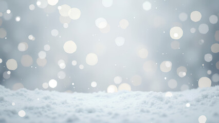 serene winter scene featuring soft, blurred snowflakes falling gently against light background, creating peaceful and magical atmosphere. snow covered ground adds to tranquil beauty of moment