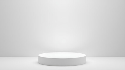 minimalist display platform is set against clean, white background, creating serene and modern atmosphere. soft lighting highlights circular shape, making it ideal for showcasing products or art