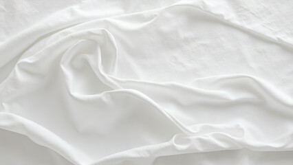 Soft white fabric draped elegantly, showcasing its smooth texture and gentle folds. light reflects subtly, creating serene and calming atmosphere
