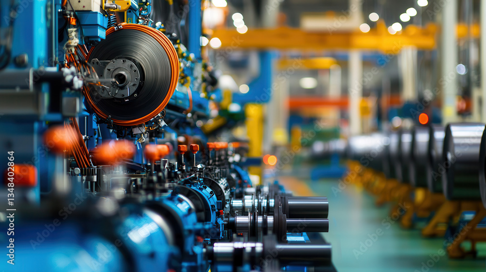 Aufkleber modern automated factory with steel coil processing machines, showcasing precision engineering and i