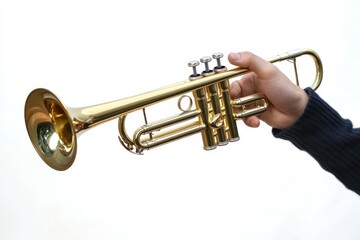 Obraz premium A musician holds a gleaming trumpet poised to create beautiful melodies in a bright setting