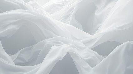 Soft, flowing white fabric creates serene and ethereal atmosphere, resembling gentle waves or clouds. delicate texture and light play evoke sense of calm and tranquility