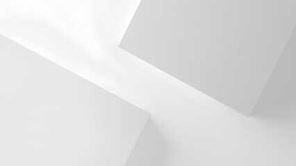 Minimalist design featuring two overlapping white rectangular shapes on soft white background, creating sense of depth and tranquility. clean lines evoke modern aesthetic
