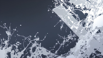 Abstract design featuring white splashes and lines on dark background, creating dynamic and artistic visual effect. composition evokes sense of movement and creativity