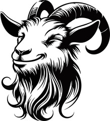 Goat head logo detailed silhouette vector