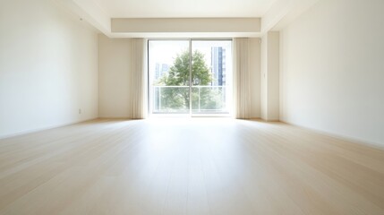 Fototapeta premium Empty, bright apartment interior with large windows