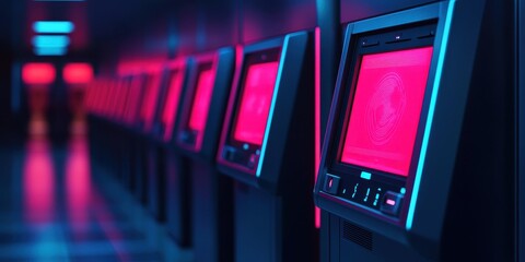 Neon Illuminated ATMs in a Dark Urban Environment
