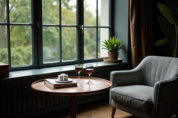 Relaxing Afternoon Tea by the Window with Wine