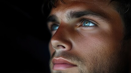 Obraz premium Close-up portrait of a young man with thoughtful expression