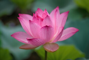 Beautiful Pink Lotus Flower in a Wavy Water Surface