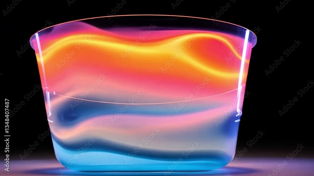 Poster a vibrant abstract image featuring a illuminated bowl with flowing colors, creating a visually intri