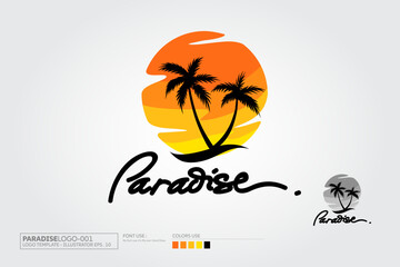 Paradise Vector Logo Illustration. This logo will be used for any type of Beach food, Beach Hotel, beach surfing or hoteling related business.