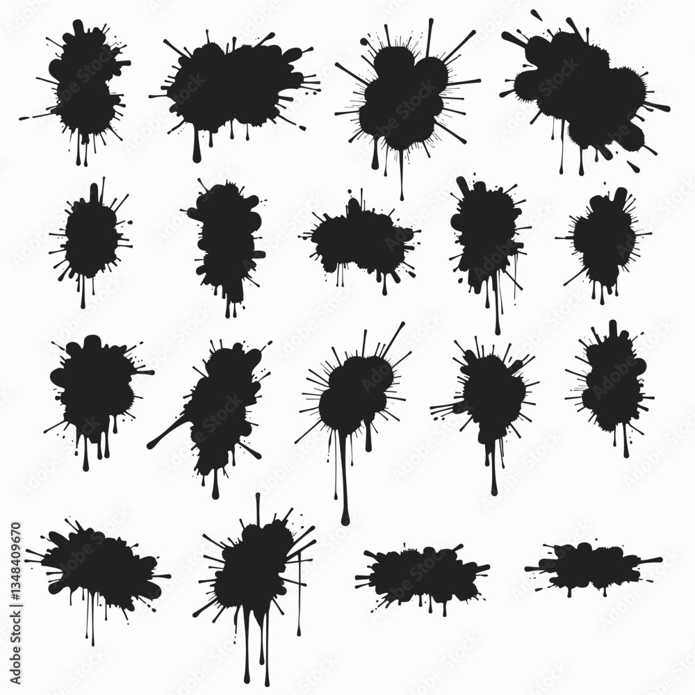 Poster a collection of ink blots and splatters creates a dynamic, abstract background, perfect for artistic