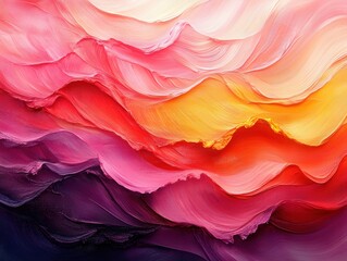 Vibrant oil paint creates colorful, textured, layered waves of gradation