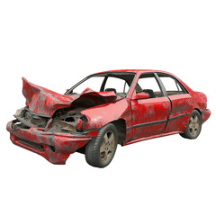 A car is in a wreck isolated on transparent white background, clipping path