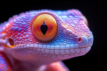 Vivid detail of a reptile, vibrant colors, with focus on its patterned skin