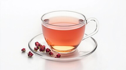 Herbal Tea Infused with Rose Petals in Clear Cup and Saucer