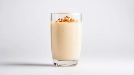Almond Milk Turmeric Smoothie in Clear Glass with Toppings