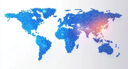 Square Dotted World Map in Blue Gradient