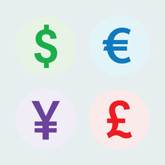 Global Currencies: A colorful display of the Dollar, Euro, Yen, and Pound symbols, representing international finance and trade.