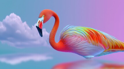 Fototapeta premium Majestic Rainbow Flamingo Pastel Background Artistic Bird