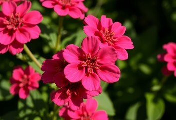 Obraz premium Blooming Hot Pink Zinnia Flowers with Green Leaves in Natural Light