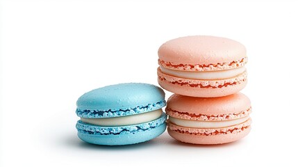 Fototapeta premium Colorful Pastel Macarons Stacked Delicately on a Bright White Background for Sweet Dessert Lovers