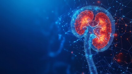 Naklejka premium Human organ. Medical anatomy. Medical science. Human kidneys anatomy structure. Kidney disease. Kidney anatomy cross section. Futuristic Medical Hologram. 