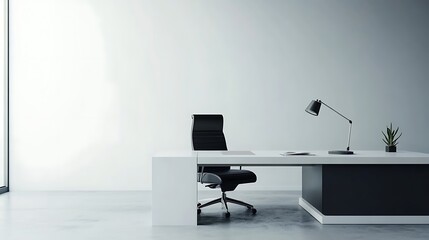 Fototapeta premium Empty modern office desk, minimalist interior, empty workspace, for presentation, promotional image