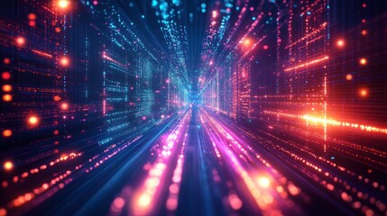 Obraz premium Futuristic Digital Neural Network Visualization in Cyberpunk Cityscape