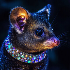 possum with an opal-encrusted collar
