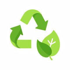 Obraz premium A green recycling symbol with two arrows and a leaf, representing sustainability and eco-friendliness.