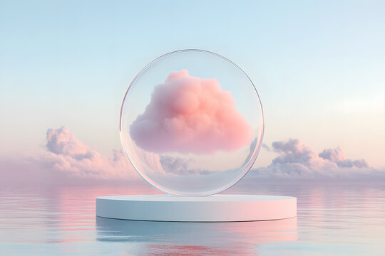 Dreamy pink cloud transparent sphere social media pictures