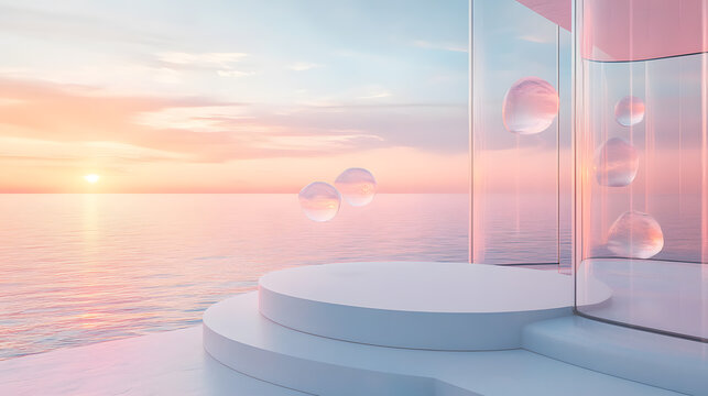 Transparent scene materials of the seaside under the gradient sky