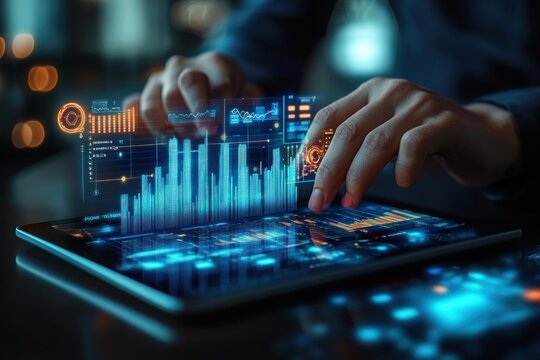 Business Strategy for Financial Growth Trend with Data Visualization and Digital Technology - Powered by Adobe
