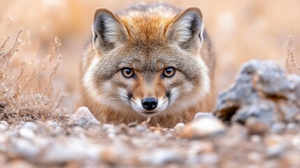 Obraz premium Close-up of a watchful coyote in natural habitat