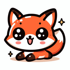 Cute cartoon fox character with sparkling eyes on a light background  