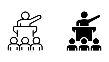 podium speech icon set. conference sign. trinune icon.  Mass media concept on white background