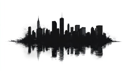 NYC Skyline Silhouette Reflection: A Monochrome Cityscape