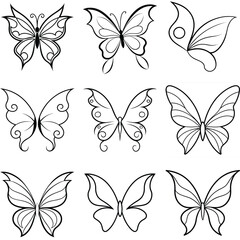 Obraz premium Set of Butterfly Line art icon vector